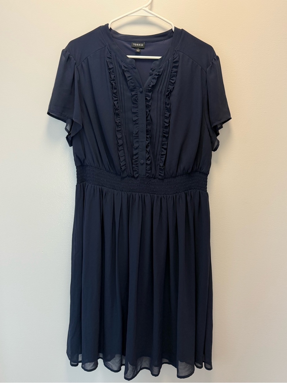 torrid navy ruffle-pleat midi dress
